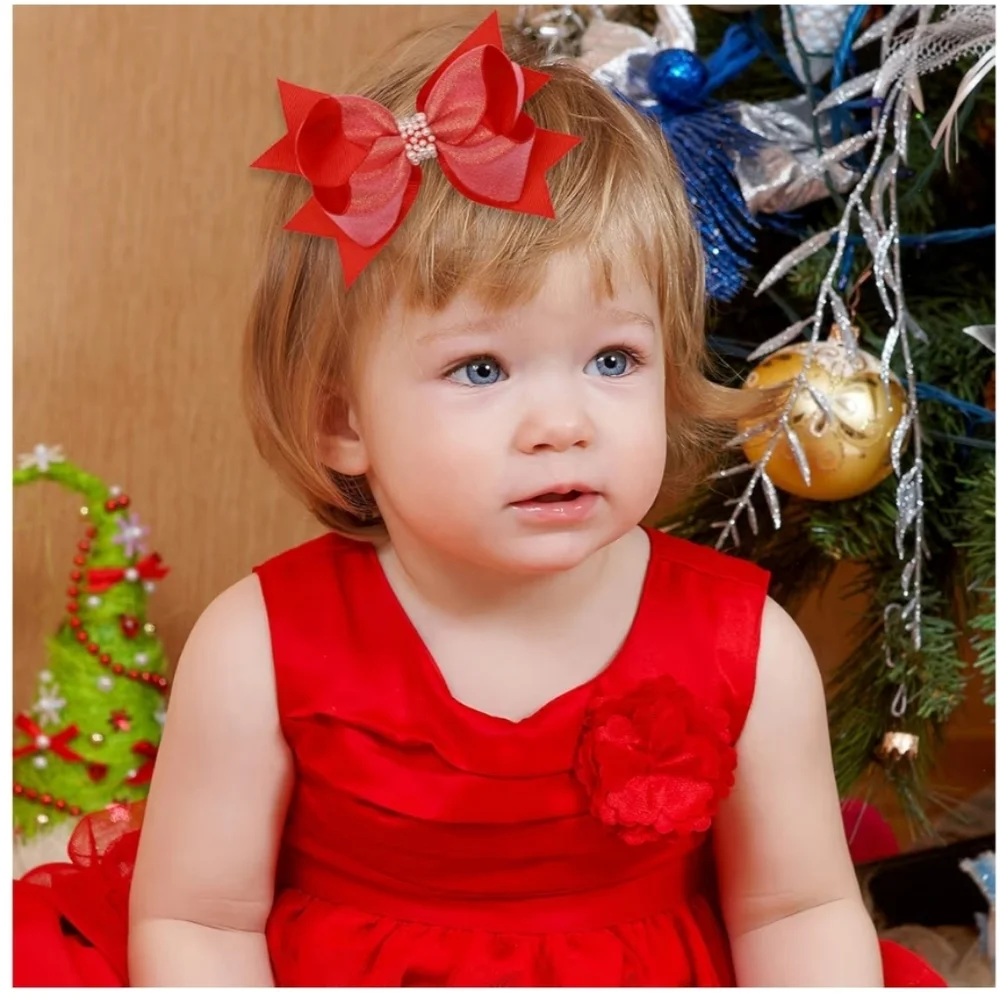 Red Glitter Hair Bows for Kids
